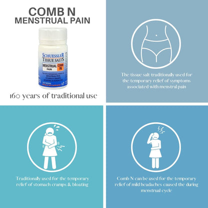 Martin & Pleasance - Schuessler Tissue Salts First Menstrual Pain Relief Pills Comb N, 125 Tablets - Period Cramp Relief, Headache Relief and Bloating Relief for Women - Menstrual Relief