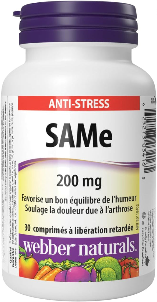 Webber Naturals SAMe 200 mg, 30 Tablets, Helps Support Healthy Mood Balance, Delayed-Release Formula