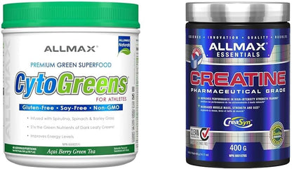 CytoGreens - 巴西莓綠茶 - 60 份，535 克 & ALLMAX Nutrition - 肌​​肉一水合物，微粉化肌酸粉，用於力量和肌肉恢復，無麩質且快速吸收 400 克