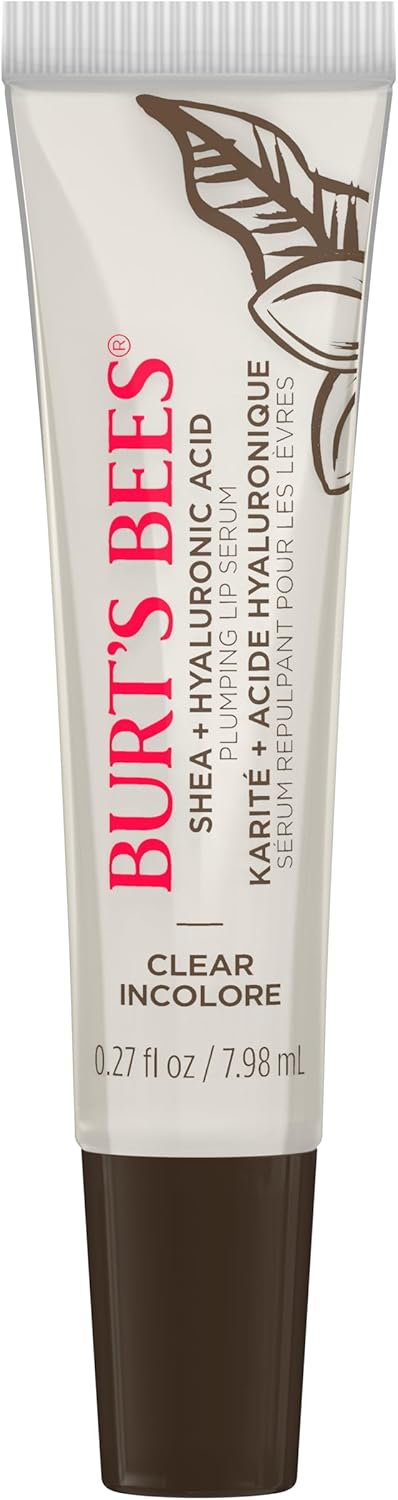 Burt's Bees 丰唇精华，蕴含 100% 天然乳木果油 + 透明质酸 | 丰唇膏，令双唇柔软亮泽 | 1 支装 - 透明