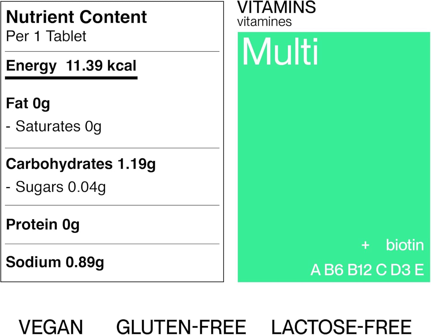 Vitaline 每日多種維生素補充劑，含生物素，適合男性和女性 - 維生素 A、C、E、B1、B2、B5、B6、B12、D3、葉酸和 β-胡蘿蔔素 - 橙子味，20 片泡騰片