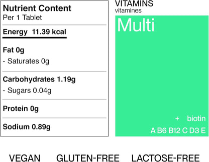 Vitaline 每日多種維生素補充劑，含生物素，適合男性和女性 - 維生素 A、C、E、B1、B2、B5、B6、B12、D3、葉酸和 β-胡蘿蔔素 - 橙子味，20 片泡騰片