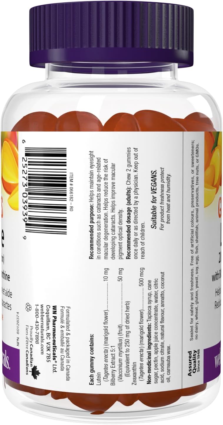 Webber Naturals 葉黃素 20 毫克玉米黃質軟糖，60 粒芒果味軟糖，支持眼部健康