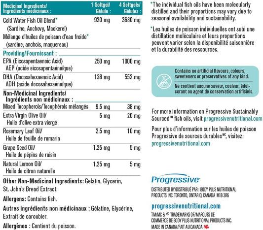 Progressive OmegEssential Adult Fish Oil Supplement - 1000 mg EPA + 550 mg DHA for Adults, 120 Softgels | All natural, cold water, wild caught