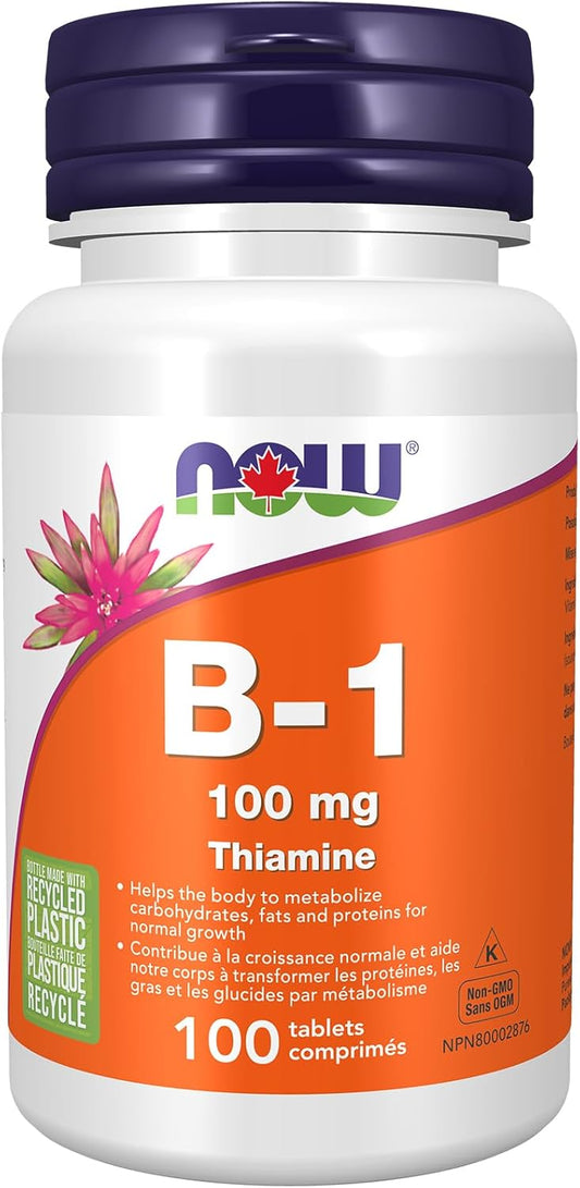 NOW Supplements, 维生素 B-1 100 毫克，促进能量生成，促进神经系统健康，100 片装
