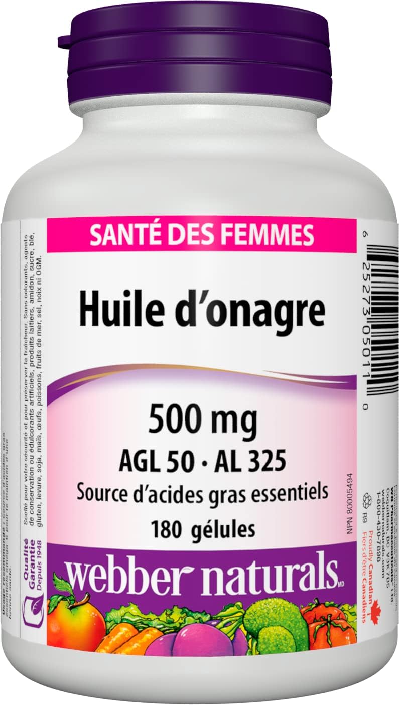 Webber Naturals 月見草油 500 毫克，180 粒軟膠囊，Omega-6 必需脂肪酸來源