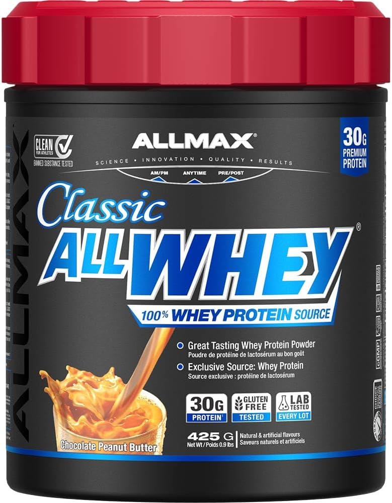 ALLMAX Nutrition ALLWHEY 经典优质乳清蛋白粉，巧克力花生酱味 - 425克 - 每份含30克蛋白质，无麸质，低糖，经实验室测试，9份