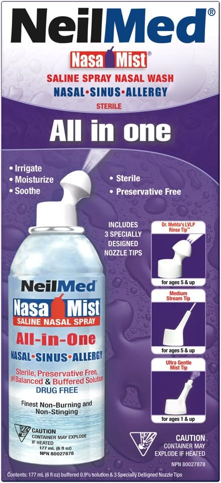 NeilMed Nasamist 多合一无菌生理盐水鼻喷雾剂，6 盎司