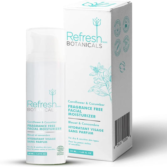 Refresh Botanicals Fragrance-Free Facial Moisturizer | Certified Organic Face Cream for Sensitve Skin | For All Skin Types | Vegan, Paraben free | Made in Canada | 50 ML