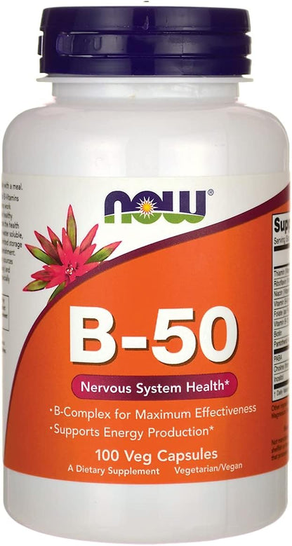 NOW Supplements，维生素B-50毫克，能量生成，神经系统健康，100粒素食胶囊