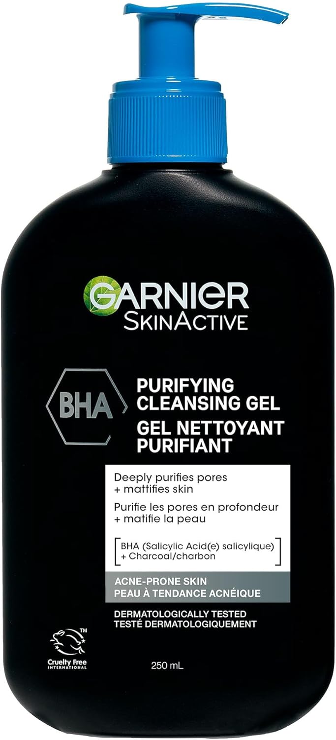 Garnier BHA Purifying Cleansing Gel with Salicylic Acid & Charcoal, Deep Pore Cleansing & Mattifying Skin Gel 250 ml
