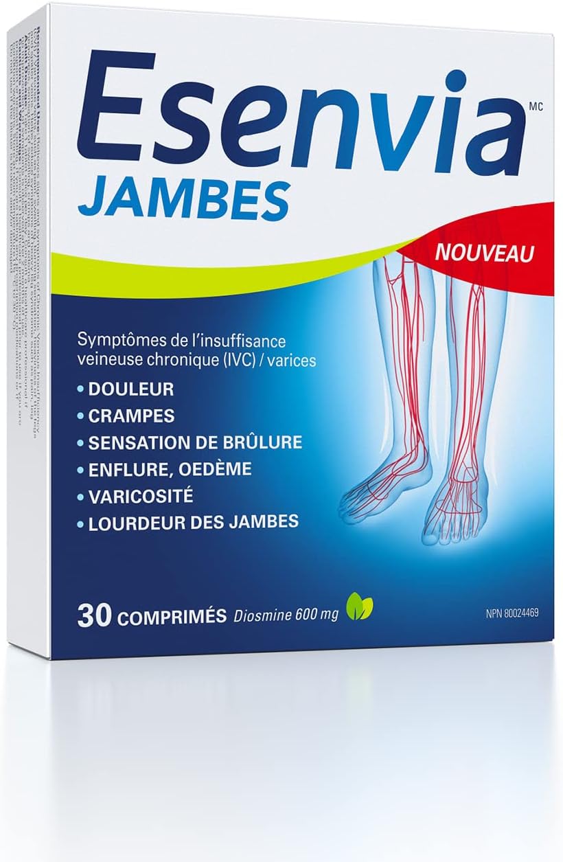 Esenvia 腿部慢性静脉功能不全缓解片 34 克 - 有助于缓解静脉曲张、蜘蛛静脉、腿部沉重、疼痛、肿胀、灼热感的体征和症状 - 30 片