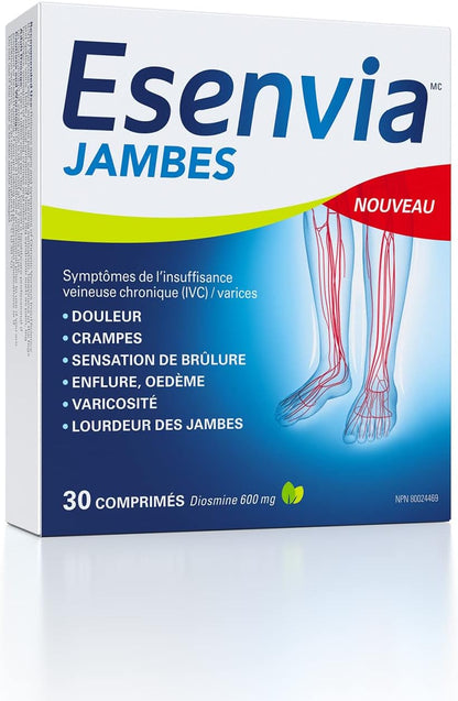 Esenvia 腿部慢性静脉功能不全缓解片 34 克 - 有助于缓解静脉曲张、蜘蛛静脉、腿部沉重、疼痛、肿胀、灼热感的体征和症状 - 30 片