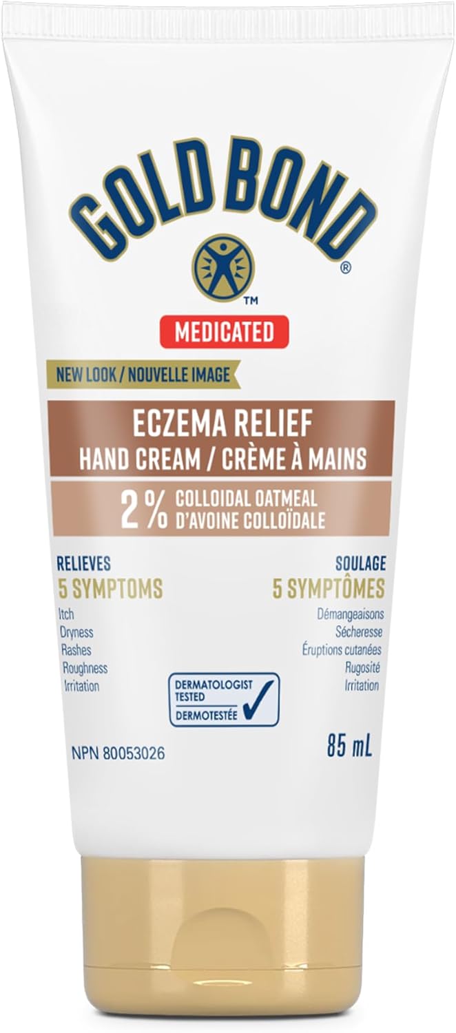 Gold Bond Medicated Eczema Relief Hand Cream, 85ml Tube, Steroid Free Moisturizing Hand Cream With 2% Colloidal Oatmeal to Relieve Rashes, Itching and Irritation Associated With Eczema