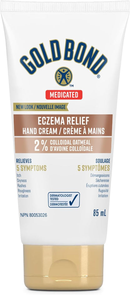 Gold Bond Medicated Eczema Relief Hand Cream, 85ml Tube, Steroid Free Moisturizing Hand Cream With 2% Colloidal Oatmeal to Relieve Rashes, Itching and Irritation Associated With Eczema