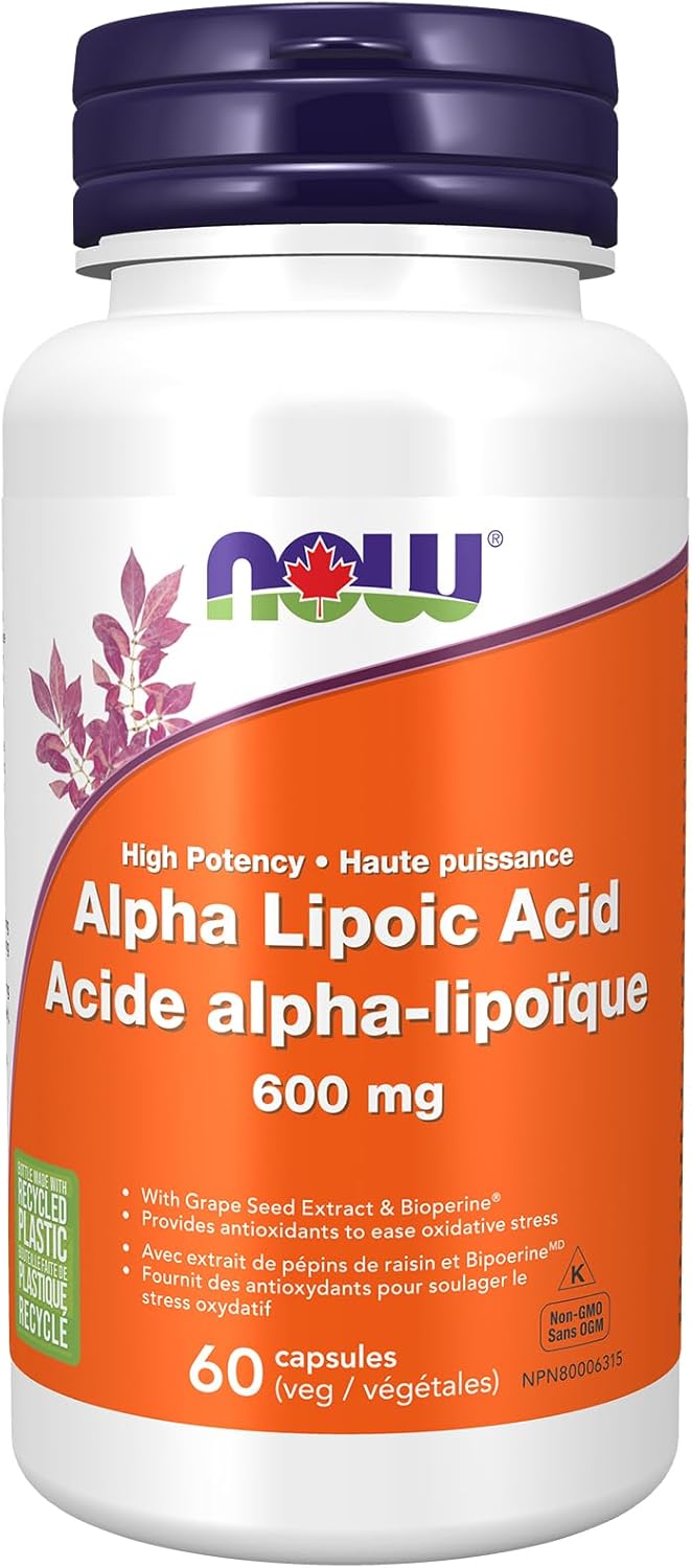 NOW Supplements, α-硫辛酸 600 毫克，含葡萄籽萃取物和胡椒鹼，強效，60 粒素食膠囊
