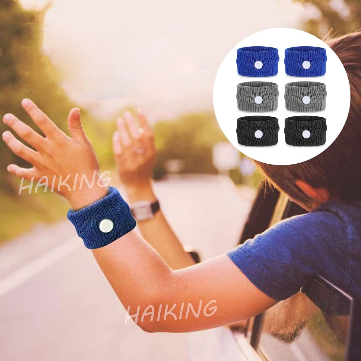 晕车腕带，3 对晕车、晕船、晕机、防恶心旅行手环（3 种颜色）