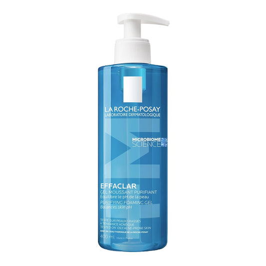 La Roche-Posay Face Wash Gel Cleanser, Effaclar Gentle Purifying Foaming Gel for Oily and Sensitive Acne-Prone Skin & Acne Lotion BUNDLE. Soap-Free, Paraben-free, Non-Comedogenic