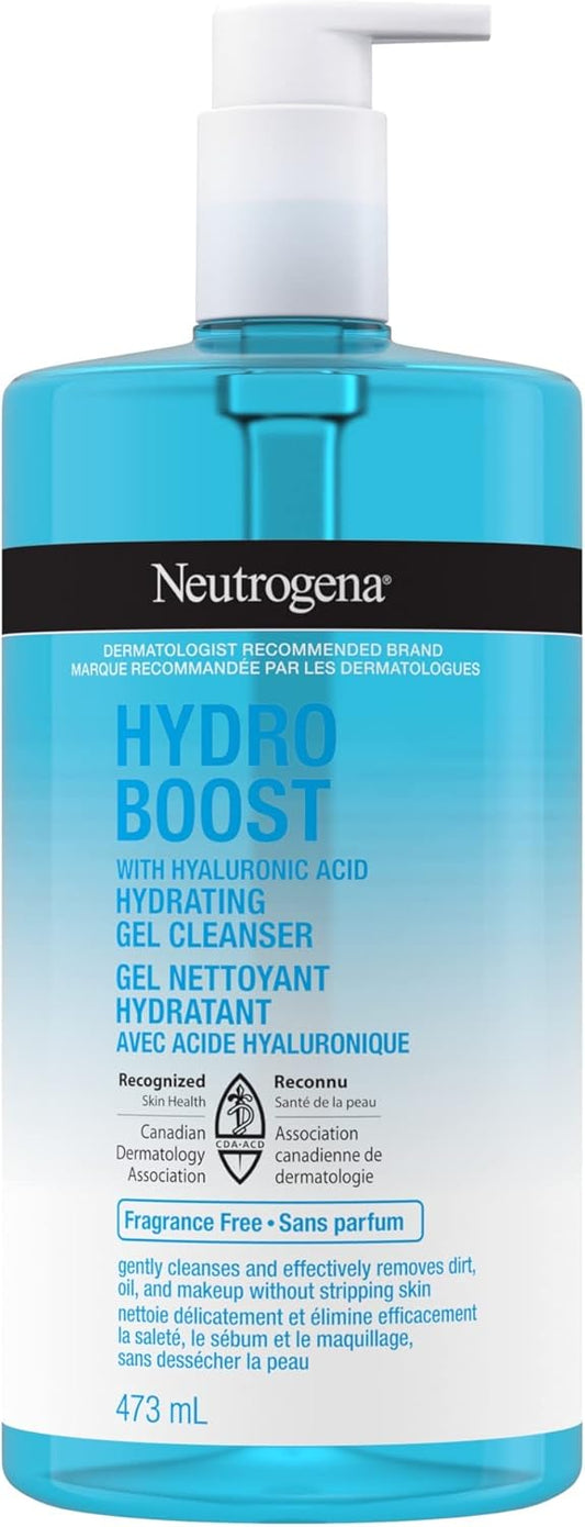 Neutrogena Hydro Boost Face Moisturizer with Hyaluronic Acid for Dry Skin & Hydro Boost Fragrance-Free Hydrating Cleansing Gel, Foaming, Facial Cleanser