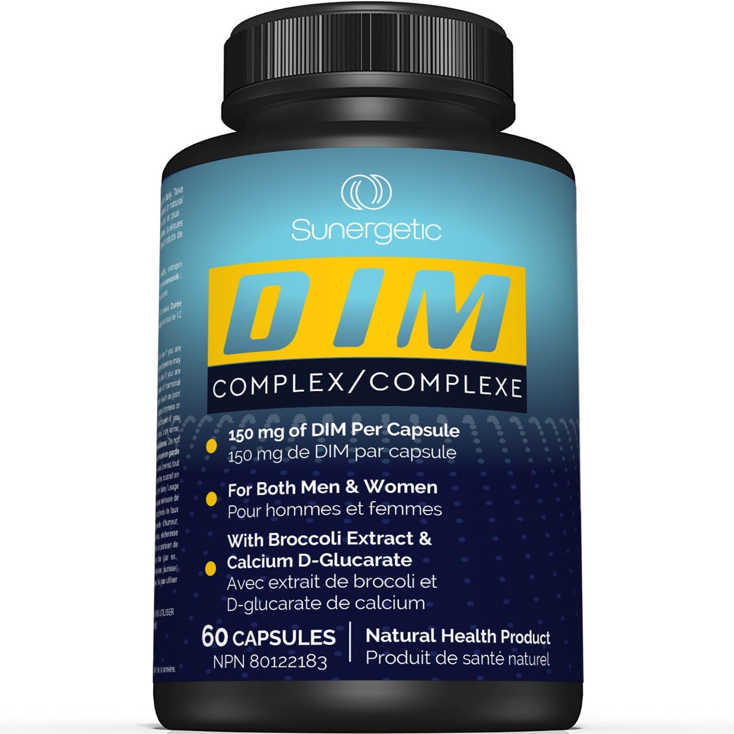 Sunergetic 優質 DIM 補充劑 - 150 毫克 DIM（二吲哚甲烷）、西蘭花、D-葡萄糖酸鈣和胡椒鹼 - 男女適用 DIM 膠囊 - DIM 複合物，用於更年期支持和平衡 - 60 粒 DIM 膠囊