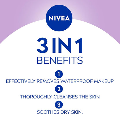 NIVEA 3-in-1 Biodegradable Face Cleansing & Makeup Removing Wipes for Sensitive Skin, 40 Wipes