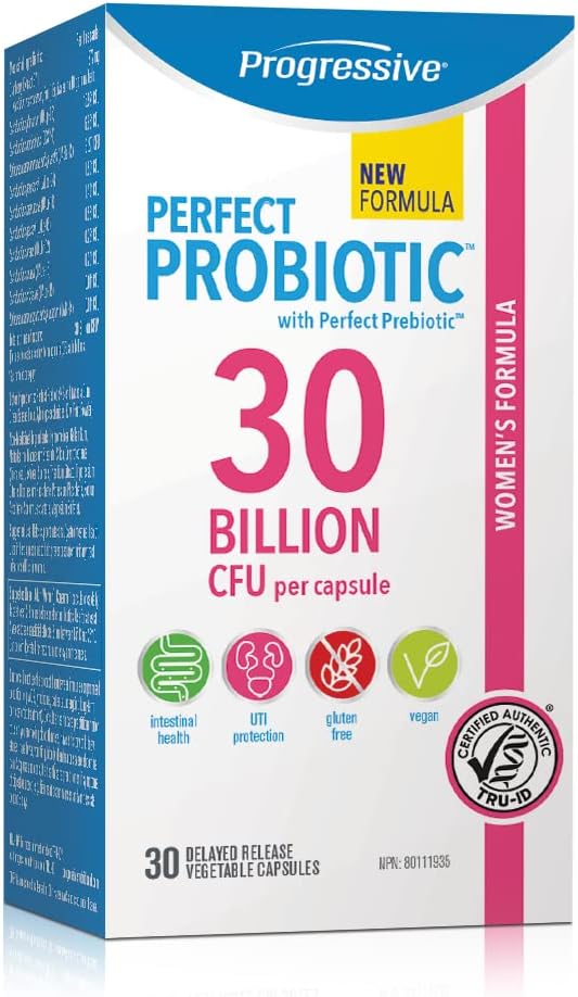 Progressive Perfect Probiotic for Women with 30 Billion CFU, Natural Gut-Health Complex with Prebiotic for Daily Digestive, Immune, Stress Support, Bloating Relief and Vaginal pH Balance, 10 Diverse and Balanced Strains …