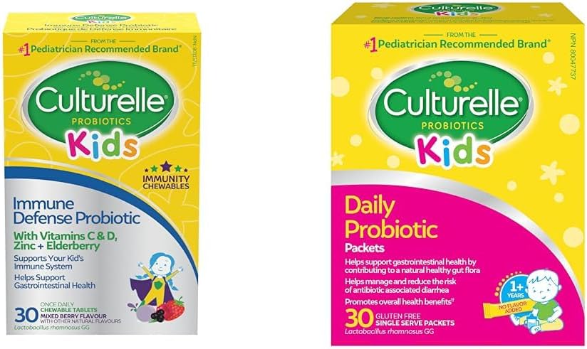 Culturelle 兒童免疫防禦益生菌 + 接骨木莓、維生素 C 和鋅 & 兒童每日益生菌包，適合兒童 | 含 100% 天然來源的乳酸桿菌 GG 菌株†††††† | 30 包