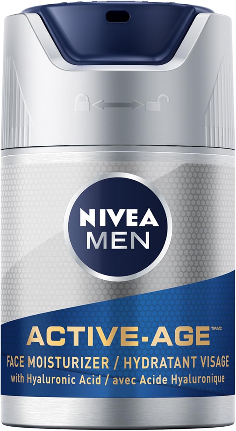 NIVEA MEN Active-Age Face Moisturizer, Men's Face Cream with Hyaluronic Acid, Anti Wrinkle Cream for Men, Skin Firming Cream Provides 24H Hydration, Dermatologically-Tested Skin Care, 50mL
