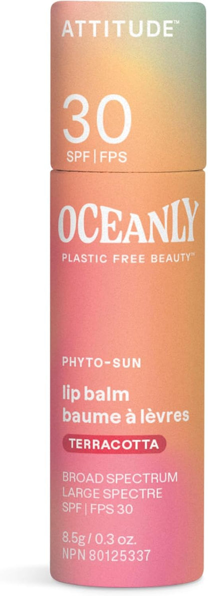 ATTITUDE 海洋润色润唇膏，SPF 30，加拿大制造，经 EWG 认证，无塑料，广谱 UVA/UVB 防护，含氧化锌，纯素，无香型，赤陶色，8.5 克