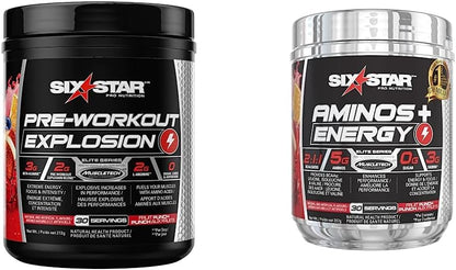 運動前 + 胺基酸加能量六星 | 鍛鍊前粉末，提升能量、專注力與強度 | 含咖啡因的 BCAA 粉末