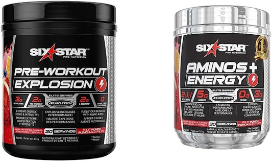 運動前 + 胺基酸加能量六星 | 鍛鍊前粉末，提升能量、專注力與強度 | 含咖啡因的 BCAA 粉末