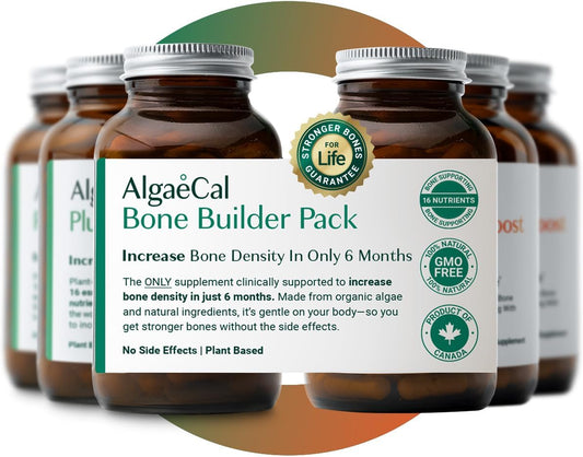 AlgaeCal - Bone Builder Pack for Bone Density, Clinically Supported Plant Based Calcium & Strontium Supplement with Vitamin D3, K2, Magnesium & Trace Minerals for Bone Health, 3 pack, Made in Canada