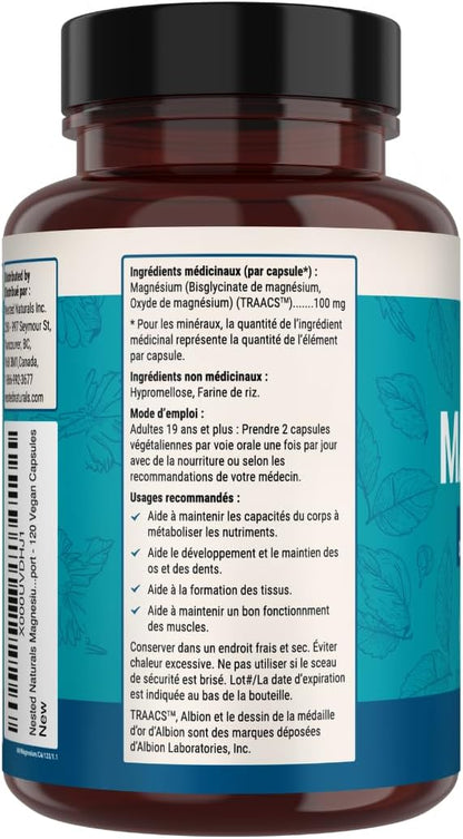 Nested Naturals 甘氨酸鎂螯合物 - 200 毫克螯合鎂補充劑，用於緩解肌肉痙攣、增強放鬆和改善睡眠支持 - 100% Albion TRACCS 緩衝甘氨酸鎂 - 120 粒純素鈣…
