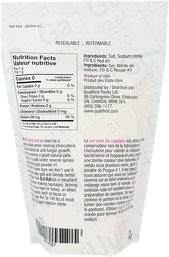 Texturestar 粉紅醃漬鹽（布拉格粉 #1），1Kg（2.2 磅）| 用於肉類醃製的熟食防腐劑，非常適合香腸、火腿、肉乾、煙燻牛肉、培根等