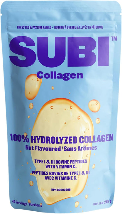SUBI Hydrolyzed Bovine Collagen - For Healthy Hair, Skin, Nails, Joints -Type 1, 3 Collagen peptides, from Hormone-Free Pasture Raised Cows, Non-GMO - Not Flavoured (40 servings)