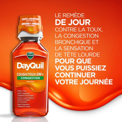 Vicks DayQuil 止咳和鼻塞非嗜睡液体药，白天缓解咳嗽、粘液和鼻塞，柑橘味，354 毫升