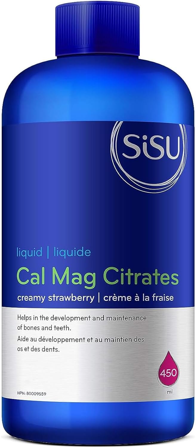 SISU 檸檬酸鈣鎂片，含維生素 D3 | 450 毫升 | 高效鈣鎂無糖液體，含 500 國際單位維生素 D | 適合兒童和成人 | 無麩質、不含乳製品、草莓味