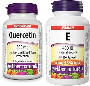 Webber Naturals 槲皮素 500 毫克，60 顆膠囊，抗氧化支持，純素 & 維生素 E 400 IU，120 粒軟膠囊，天然維生素 E 來源，抗氧化支持