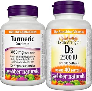 Webber Naturals 薑黃素，3,050 毫克生草本，120 粒膠囊，抗氧化支持和維生素 D3 2500 IU 強效，180 粒軟膠囊，有益於骨骼和牙齒健康