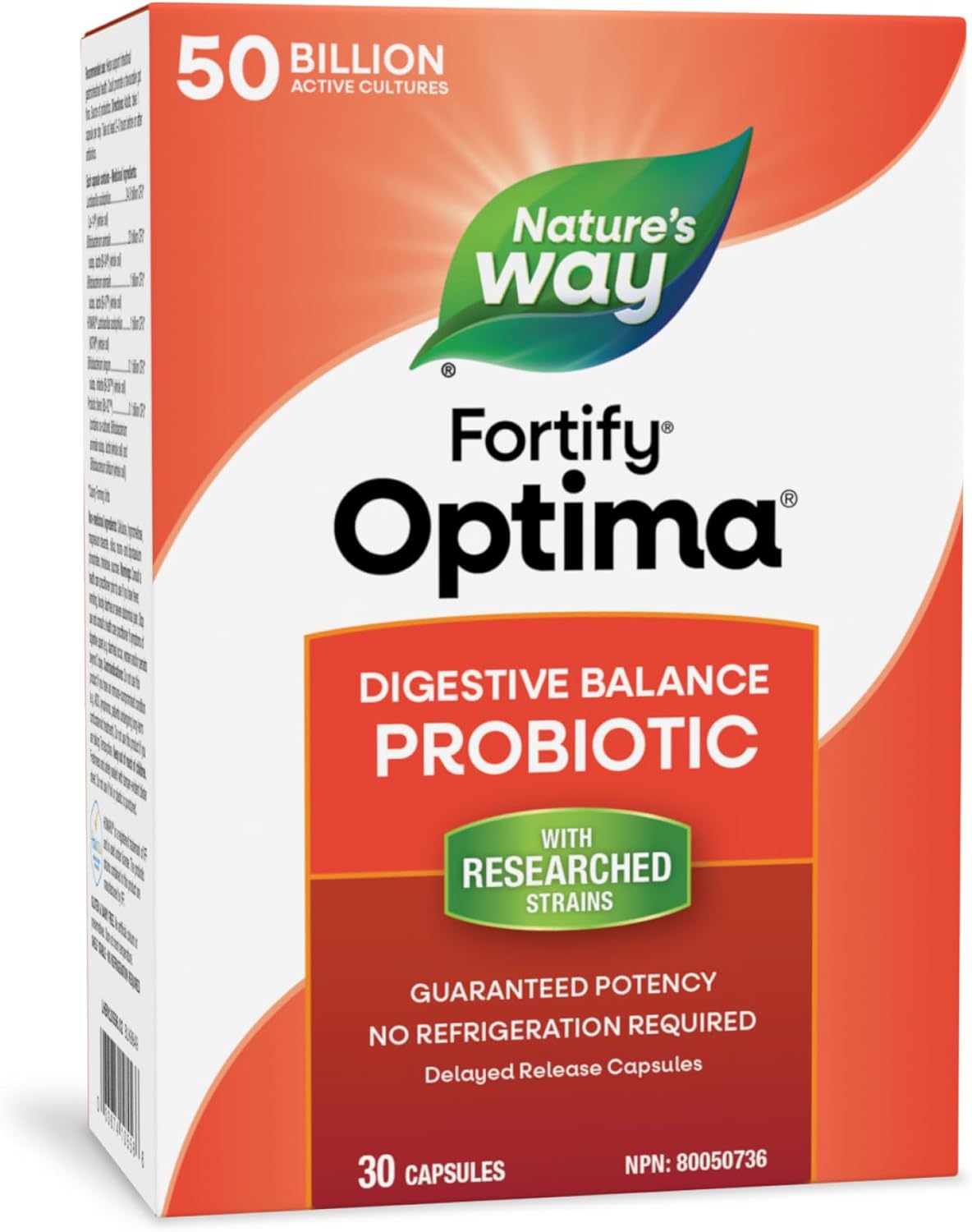Nature's Way Fortify Optima Digestive Balance Probiotic, 50 Billion Active Probiotic Cultures, Supports Gastrointestinal Health, Shelf Stable, 30 Capsules
