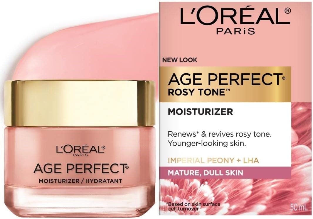 L’Oréal Paris Day Face Moisturizer Cream, Age Perfect Rosy Tone, with LHA & Imperial Peony Extract, For Mature Skin Skincare, 50 ml