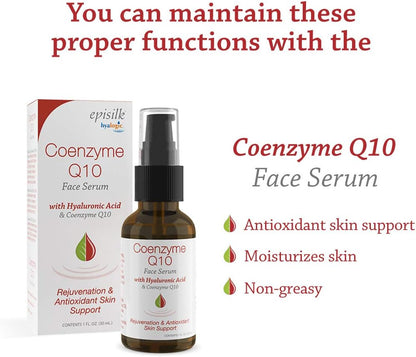 Hyalogic Episilk Coenzyme Q10 Serum w/Hyaluronic Acid for Collagen Support | Visible Firming Facial Serum for Dry Skin | Skin Rejuvenation - Antioxidant Serum (1 fl oz)