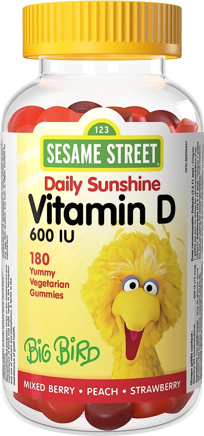 韦伯天然芝麻街每日阳光维生素 D3 儿童软糖，180 粒软糖，每粒含 600 国际单位维生素 D，适合 3 岁及以上儿童