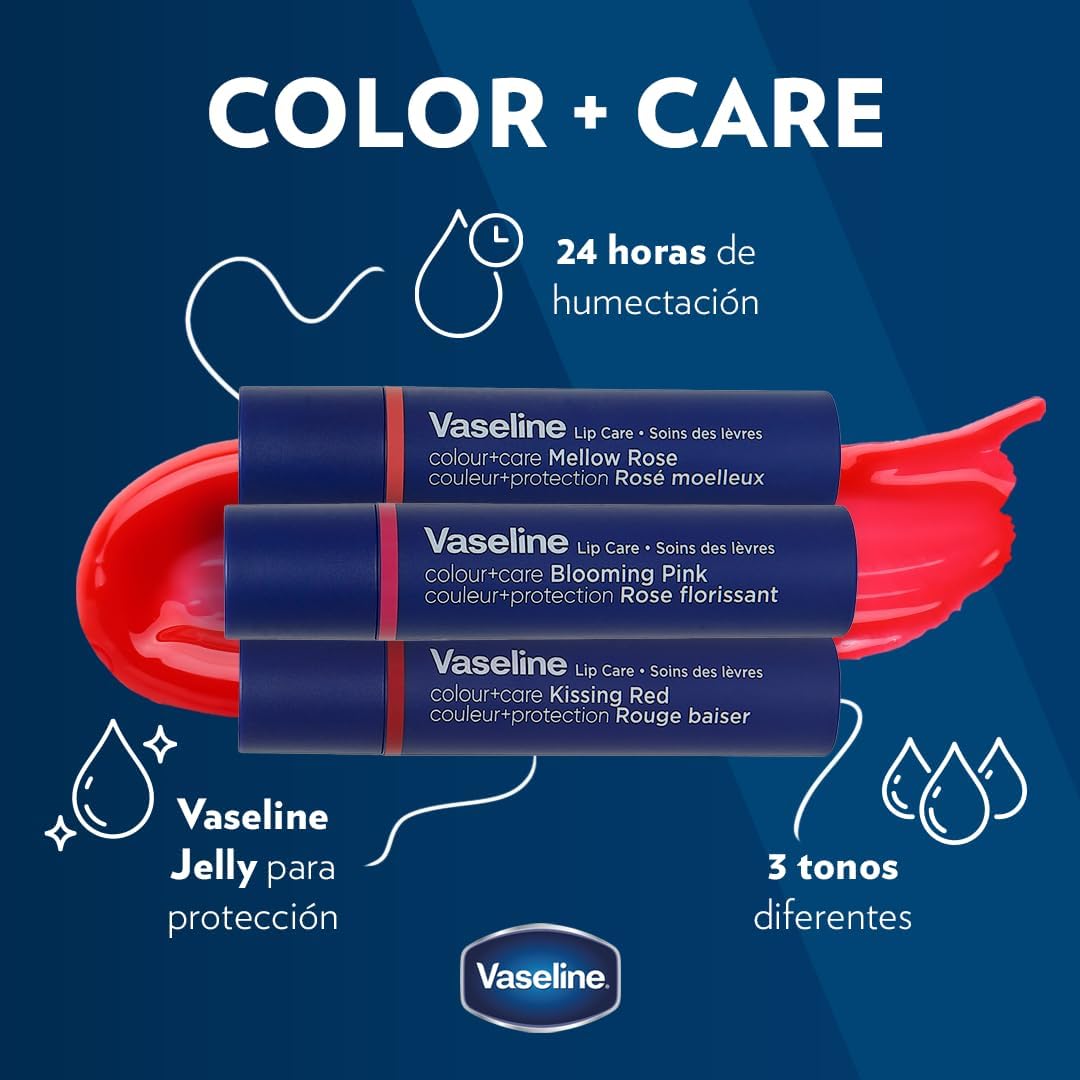 Vaseline® Lip Therapy Colour+Care Blooming Pink Tinted Lip Balm Stick, Long Lasting Moisturiation