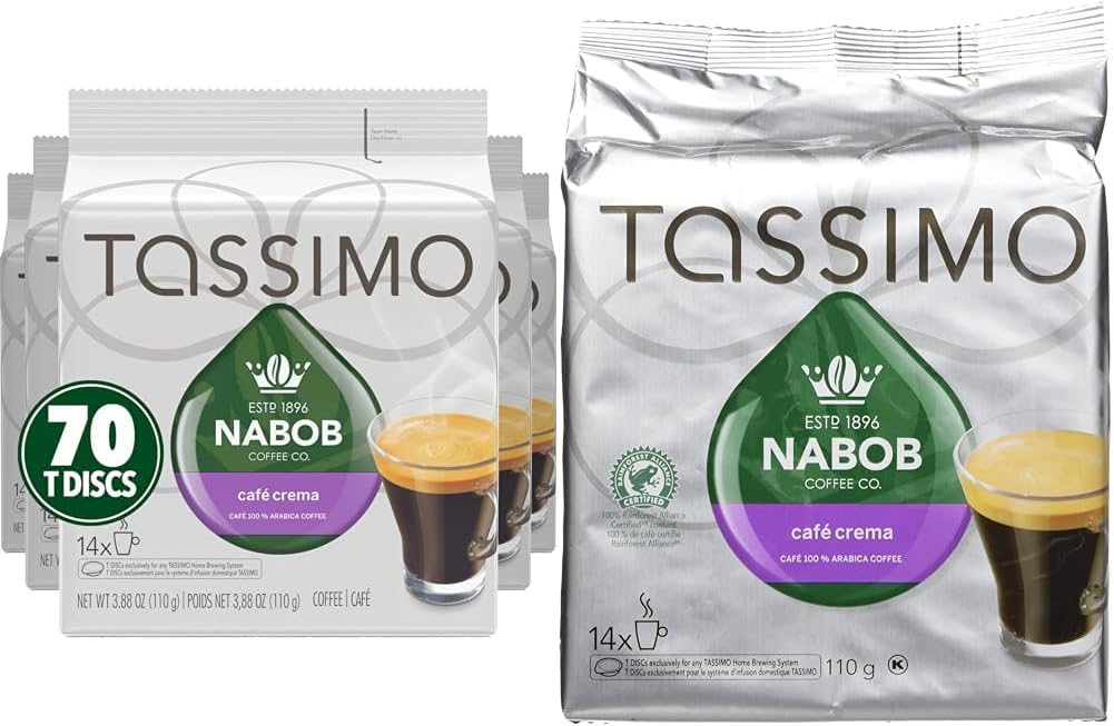 Tassimo Nabob Café Crema 咖啡单份 T 盘，110 克（5 盒，每盒 14 个 T 盘）和 Nabob Café Crema 咖啡单份 T 盘，110 克