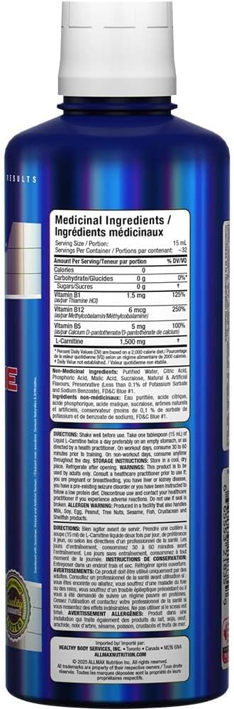 ALLMAX Nutrition - 左旋肉鹼液體 + 維生素 B5 - 藍莓莓 - 473 毫升