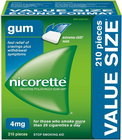 尼古丁口香糖，2 毫克 + 4 毫克尼古丁戒烟辅助剂 | 留兰香 + 极致冰镇薄荷 | 每包 210 粒