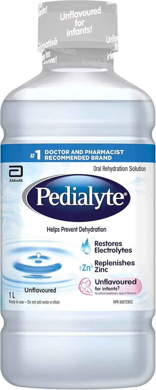 Pedialyte Electrolyte Oral Rehydration Solution, Unflavoured, 1-L Bottle
