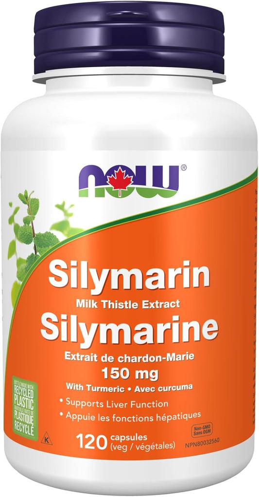 NOW Supplements, Silymarin Milk Thistle Extract 150 mg with Turmeric, Supports Liver Function*, 120 Veg Capsules