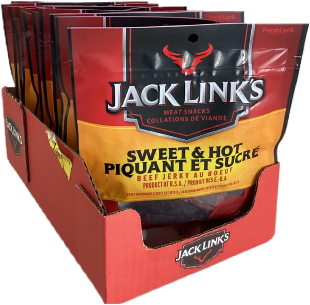 Jack Link's Beef Jerky, Sweet & Hot, 80g (Pack of 12) - High Protein, Low Fat